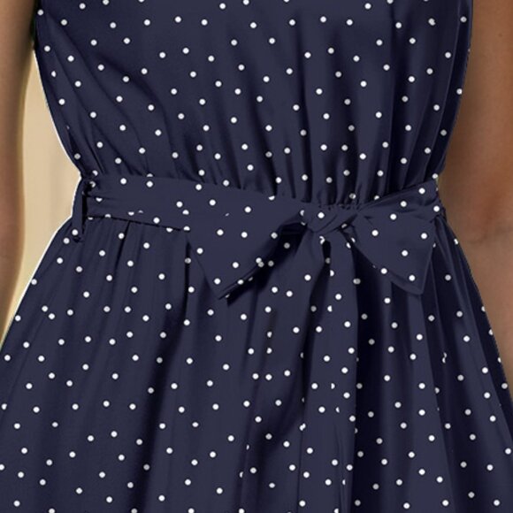 Tied Polka Dot Grecian Sleeveless Dress - Picture 7 of 8